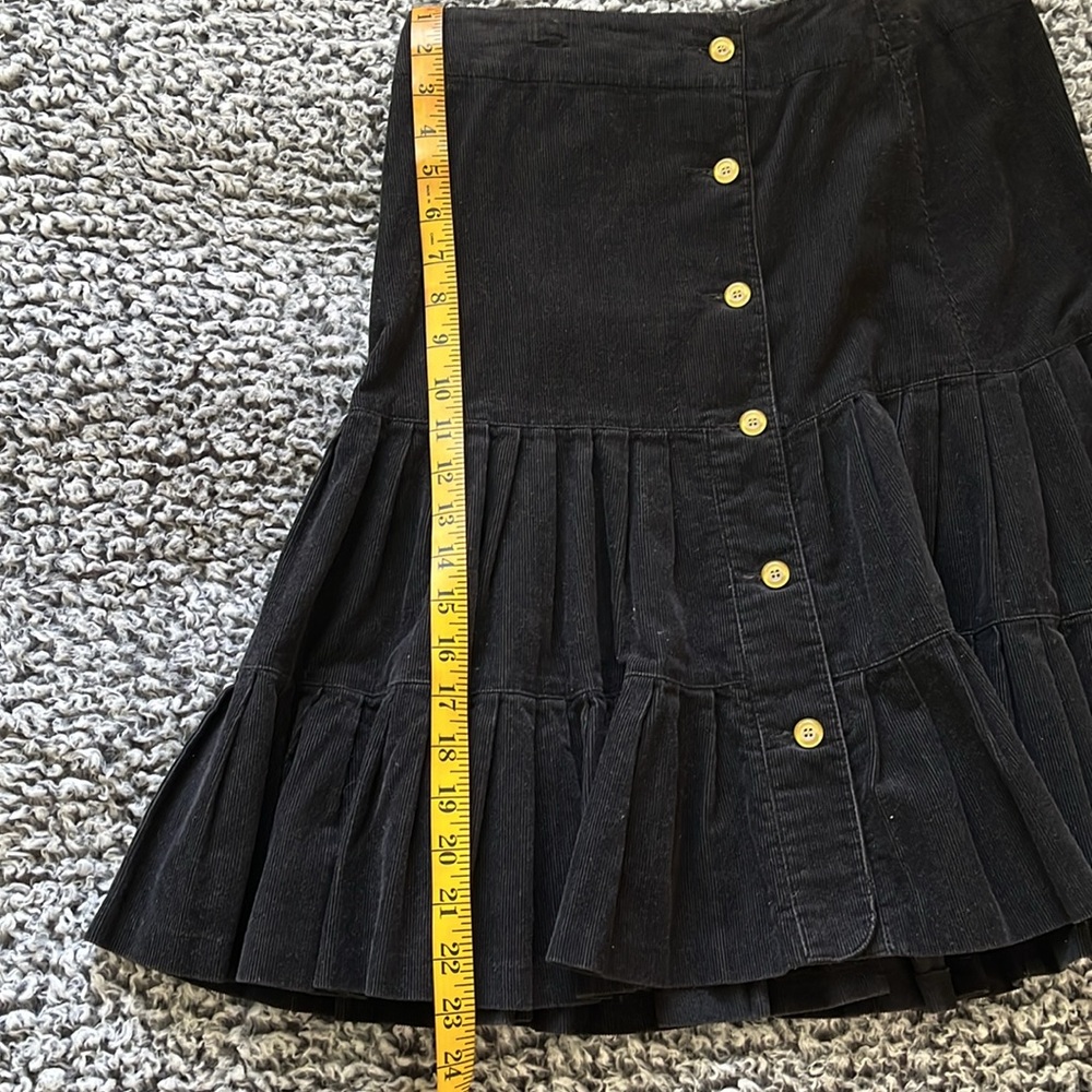 Black Corduroy Button-Down Pleated Skirt - Picture 12 of 12